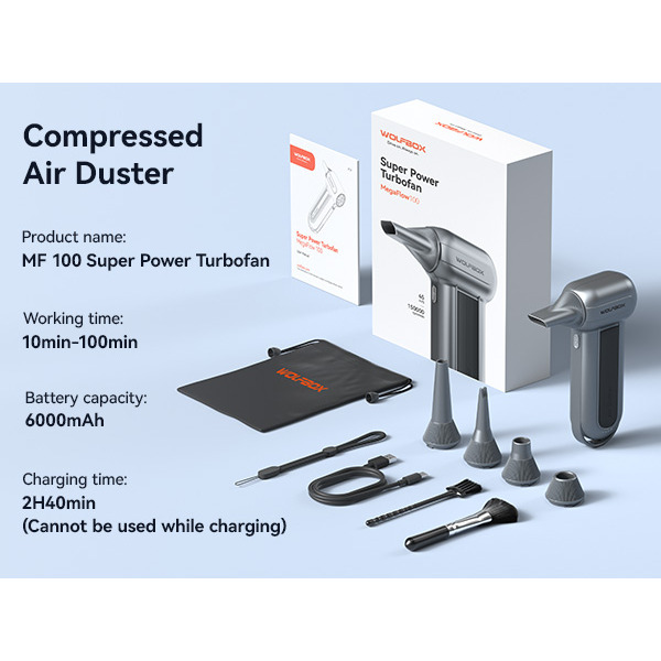 Wolfbox Portable Turbo Compressed Air Jetfan Handheld Cleaner & Hairdryer