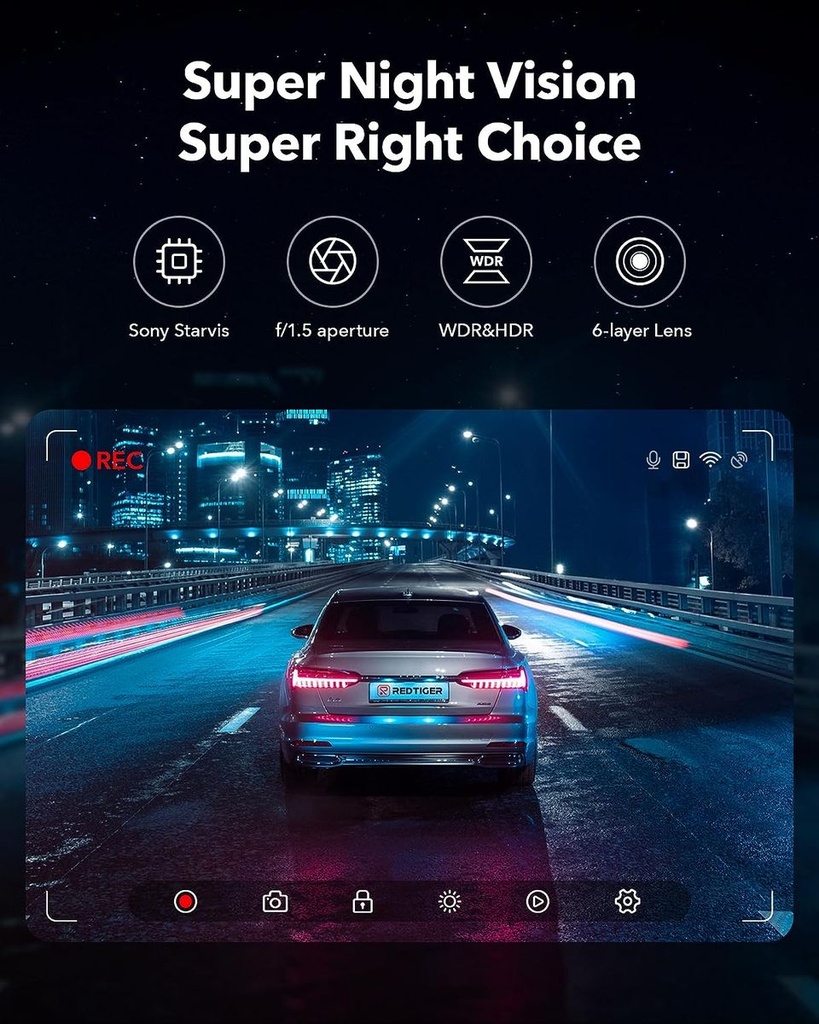 REDTIGER F7NP Dash Cam Front Rear4K Full HD for Cars Wifi GPS