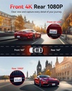 REDTIGER A4 4K Front & 1080P Rear Dash Cam - 5GHz Wi-Fi, 64GB Card, GPS