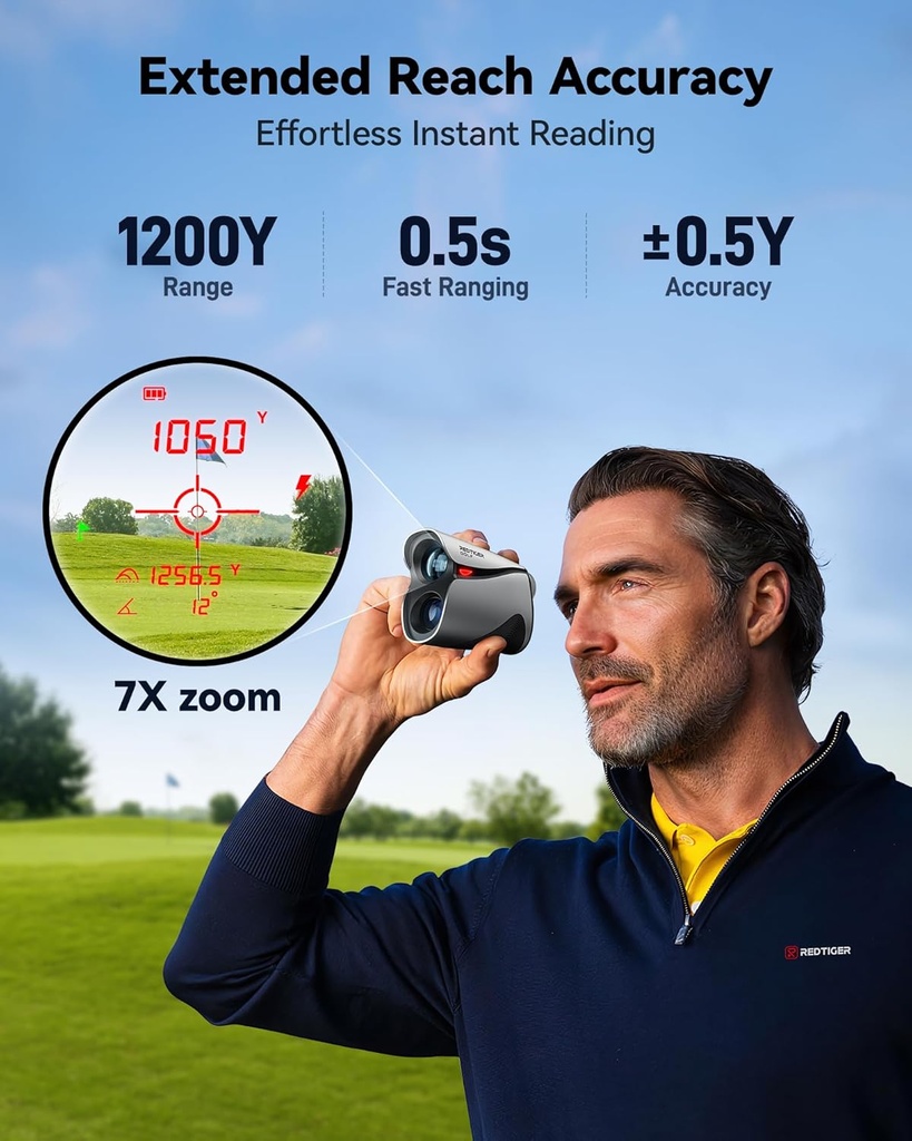 REDTIGER GolfVue Series 2 Golf Range Finder with Slope,, 7X Magnification