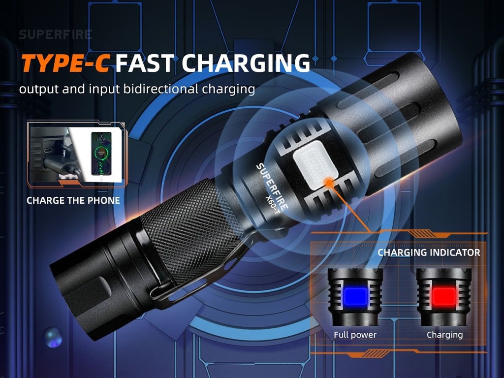 SUPERFIRE X60-T Military Tactical Flashlight Torch 2000 Lumens
