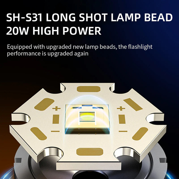 SUPERFIRE Y5-N Zoom Flashlight - 1200 Lumens, 800m Beam Distance, 5 Modes