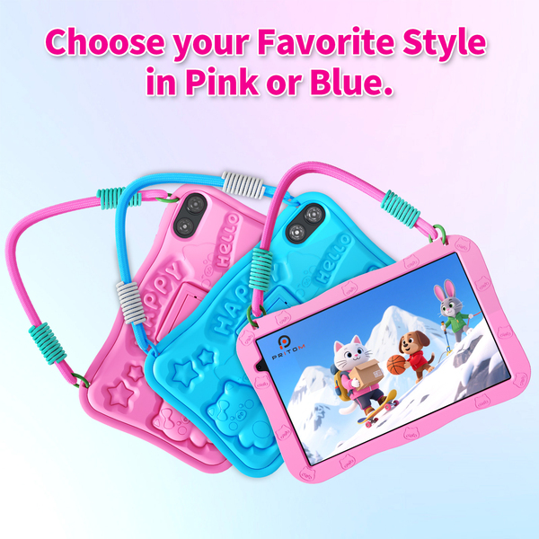 Pritom D11A Kids 10.1" Tablet 3GB+5GB RAM, 32GB ROM, Silicone Case & WI-FI6 - Pink