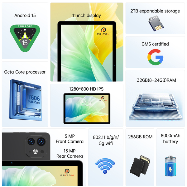 Pritom M60C 10.95" Tablet - Octa-Core 2.0GHz, 8GB RAM, 128GB ROM, 8000mAh