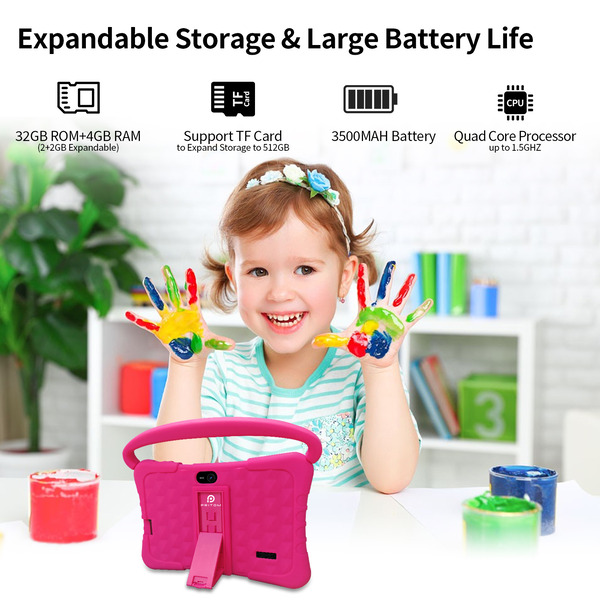 PRITOM Kids Smart Tablet 7" WiFi | 2GB RAM, 32GB Storage, Parental Controls - Pink