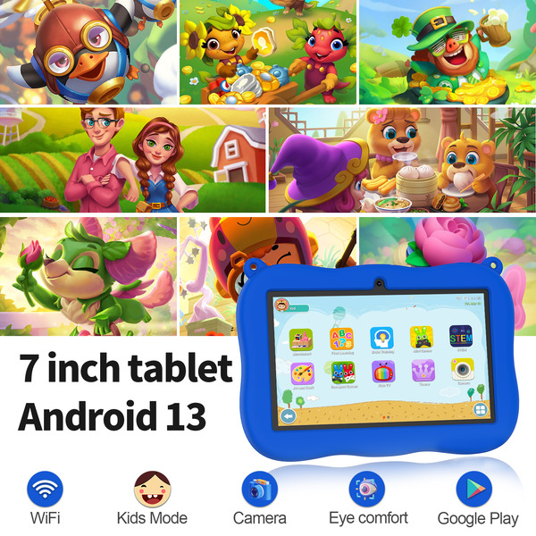 Pritom Smart Kids Panda Tablet 7" WiFi Parental Control 2GB RAM, 32GB ROM - Blue