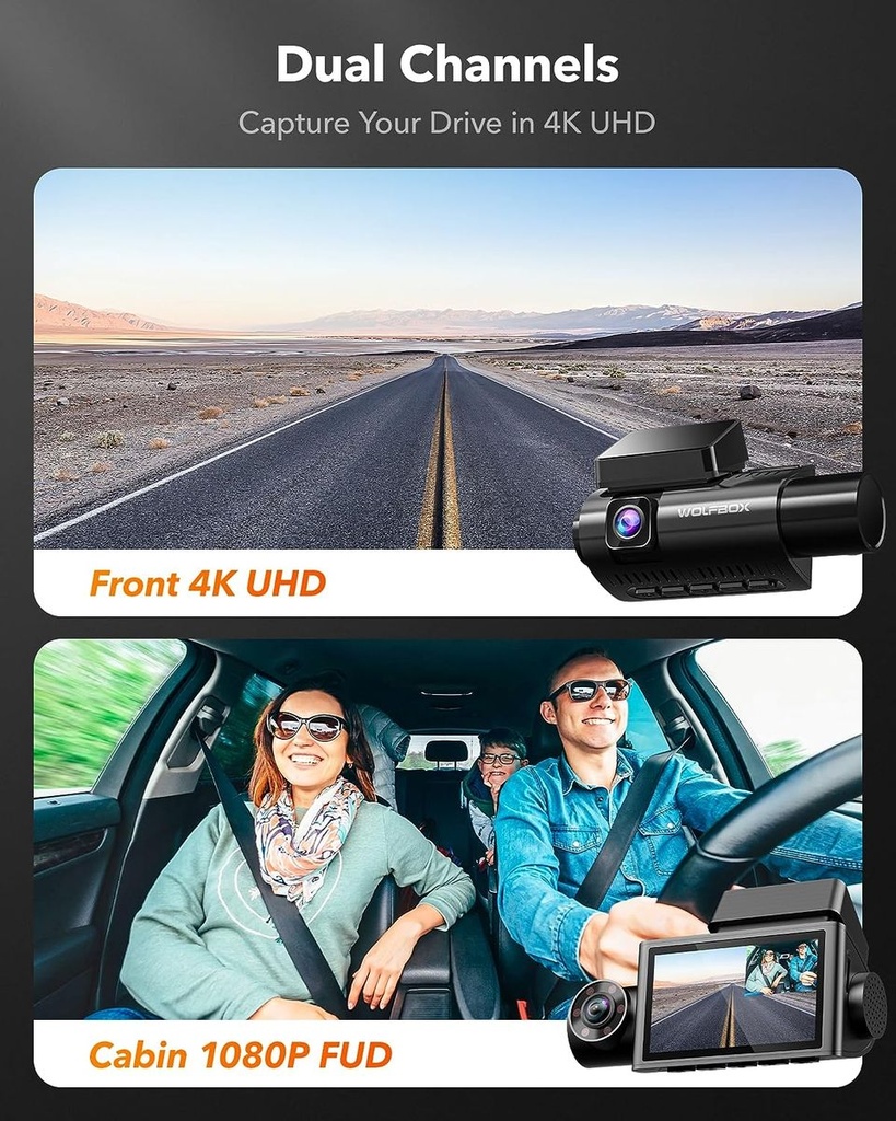 Wolfbox i07 Dash Camera 3 Channel with WiFi GPS 4K with LCD Screen Dash Cam