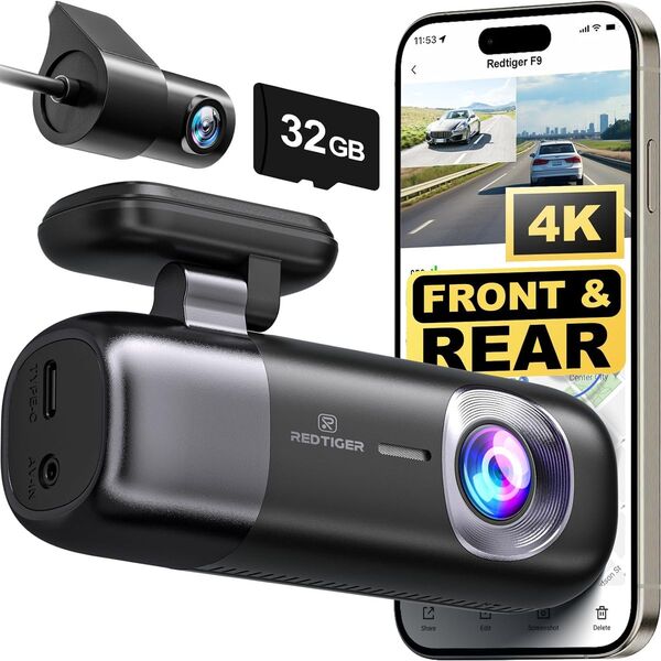 REDTIGER F9 Dash Cam 4K Front and Rear 1080P, WiFi GPS Night Vision  