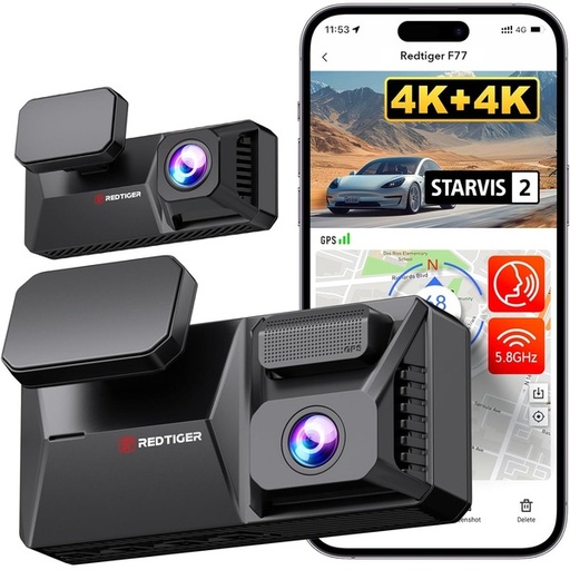 [6252] REDTIGER F77 4K Dual Channel Dash Cam - Front & Rear