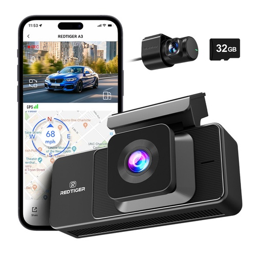 [6984] Redtiger A3 3-Channel Dash Cam with 2.5K Front + 1080P Cabin & Rear, 3.18"