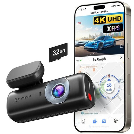 [7213] REDTIGER F9 Lite 4K Front Dash Cam - WDR, ADAS Alerts, 24H Parking Monitor
